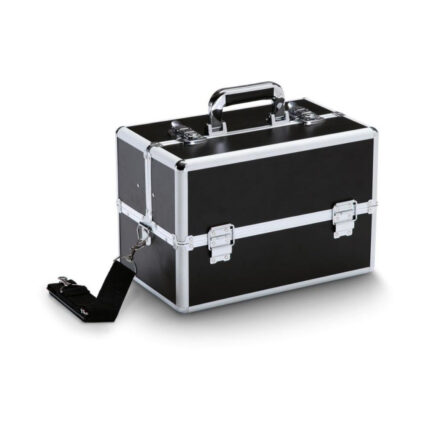 Valigia make up - Large Black37 x 23  x 25 cmValigetta make up.Ideale per il trasporto dei trucchi.Dotata di:colore nero;chiusura a chiave;finitura profili in alluminio;cerniere cromate;vassoi a scomparsa;scompartimenti.Specifiche tecnicheMateriale finiture: alluminioDimensione: Lung. 370 x Larg. 230 x H. 250 mmColore: neroContenuto110102 - valigia trucco