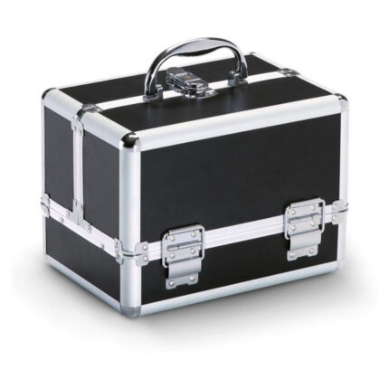 Valigia make up - Small Black26 x 18 x 19 cmValigetta trucco di medie dimensioni.Ideale per il trasporto dei trucchi.Dotata di:colore nero;chiusura a chiave;finitura profili in alluminio;cerniere cromate;vassoi a scomparsa;scompartimenti;rivestimento in stoffa.Specifiche tecnicheMateriale finiture: alluminioDimensione: Lung. 260 x Larg. 180 x H. 190 mmColore: neroContenuto110104 - valigia trucco