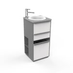 Mobile con lavabo e cestinoLavabo con miscelatore e due cassetti per riporre cosmetici