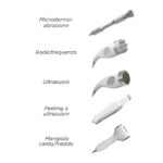 la circolazione e favorisce la produzione di collagene ed elastina.&nbsp;Sonda ad ultrasuoni. Favorisce la penetrazione e l&rsquo;assorbimento dei prodotti cosmetici.&nbsp;Peeling a ultrasuoni. Pulisce la pelle in profondit&agrave;.&nbsp;Manipolo caldo/freddo. L&rsquo;azione a caldo migliora la circolazione sanguigna