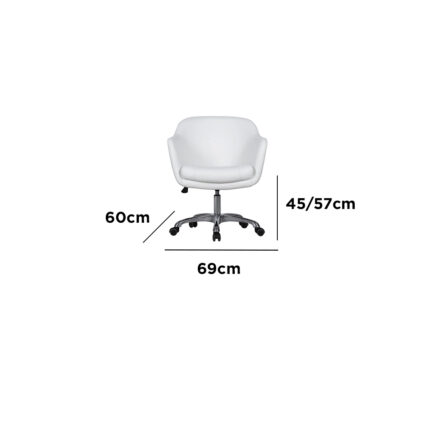 regolazione dell’altezza con leva. Base cromatadotata di 5 ruote piroettanti.Elegante e comoda poltrona