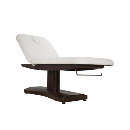 schienale e poggiagambe regolabili. Telecomando incluso  Lettino elettrico SPA realizzato in skai bianco. Solida base in plastica colore marrone scuro. Dotato di foro facciale