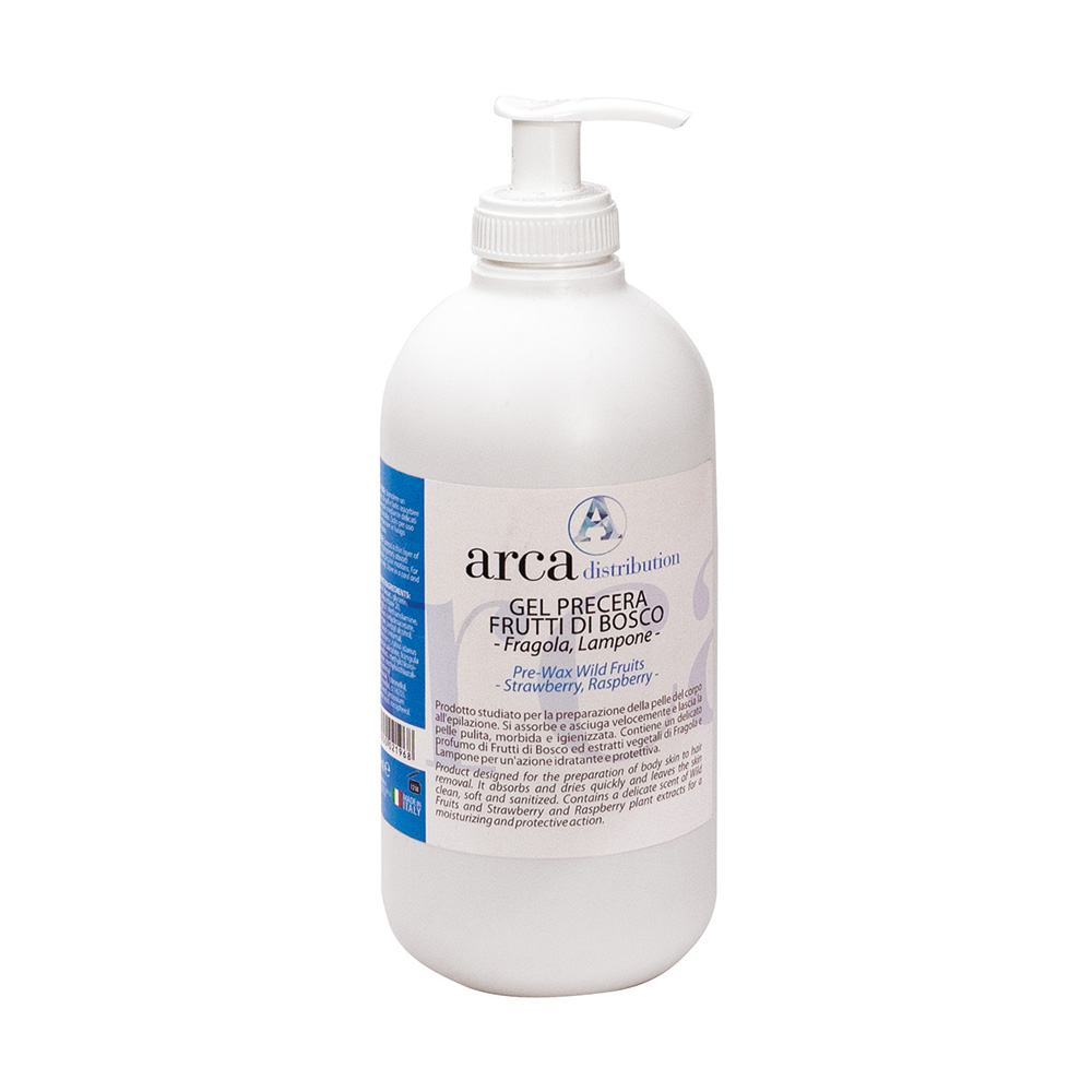 GEL PRE CERA F.DI BOSCO 500ML Gel Pre Cera - Frutti di BoscoPelle igienizzata; Assorbimento rapidoProdotto per la preparazione della pelle all'epilazione.Contiene: estratti vegetali di Fragola e Lampone per un'azione idratante e protettiva; profumo di Frutti di Bosco.Si assorbe e asciuga velocemente e lascia la pelle: pulita; morbida; igienizzata.Modo d'uso:Stendere un sottile strato di gel e farlo assorbire completamente mediante delicati movimenti circolari.Specifiche tecnicheFormato: 500 mlMade in ItalyContenuto1 x 651138 (gel pre cera)