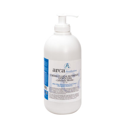 Crema fluida nutriente dopo cera - Calendula e Mirtillo500 mlCrema fluida: 	ideale per rinfrescare e reidratare la pelle post epilazione; 	con estratto di Calendula e Mirtillo per un'azione lenitiva; 	formato 500 ml.Modo d'uso:Stendere uno strato sottile di crema e farlo assorbire completamente mediante movimenti circolari.Specifiche tecnicheFormato: 500 mlMade in ItalyContenuto1 x 651140 (crema dopo cera)