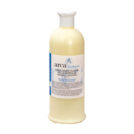 Emulsione fluida - Camomilla e Vaniglia500 mlEmulsione fluida: 	a base di estratti vegetali di Camomilla e Vaniglia; 	aiuta a ristabilire il giusto grado di idratazione; 	assorbimento rapido; 	ideale come prodotto post epilazione e come crema dopo bagno per tutto il corpo; 	formato 500 ml.Pelle: 	liscia; 	morbida; 	tonica; 	profumata.Modo d'uso:Stendere uno strato sottile di emulsione e farlo assorbire completamente mediante movimenti circolari.Specifiche tecnicheFormato: 500 mlMade in ItalyContenuto1 x 651141 (emulsione dopo cera)