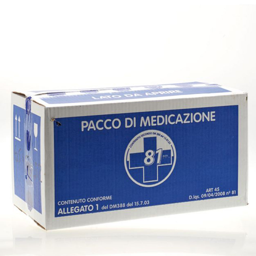 PACCO RICARICA LARGE PRONTO SOCCORSO Pacco ricarica Pronto Soccorso Largescatola contenente gli articoli di Pronto SoccorsoScatola in cartone contenente gli articoli previsti da decreto 388.Specifiche tecniche:Materiale: in cartoneContenuto1 X 654052 (Pacco ricarica pronto soccorso Large);5 X paia di guanti sterili (misura Large);1 X visiera paraschizzi;2 X flacone da 500 ml di soluzione cutanea di iodopovidone al 10% di iodio;3 X sacche di soluzione fisiologica (sodio cloruro 0