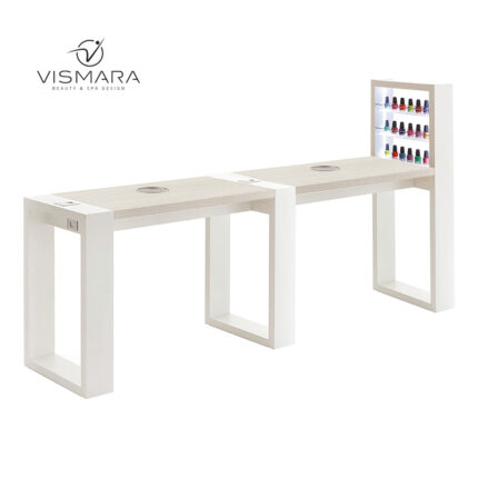 TAVOLO LIVING LED DOPPIO CON FORO NOCE BIANCO V22 per centri estetici