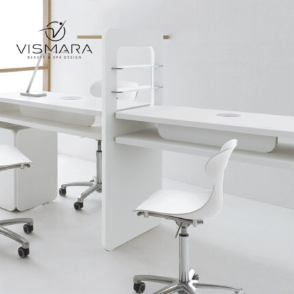 TAVOLO NAT LED DOPPIA POSTAZIONE BIANCO OPACO CON FORO per centri estetici